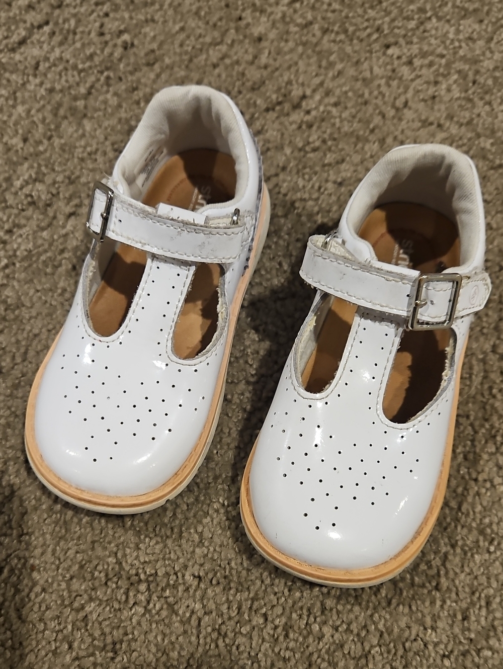 Children's Stride Rite White Patent Leather T-Strap Shoes
